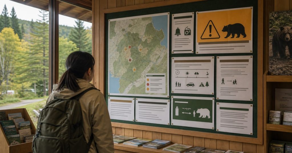 ヒグマ注意報とは？北海道の注意喚起をどう読むかの内容を表す、ヒグマと人の距離感を安全に描いたアイキャッチ画像