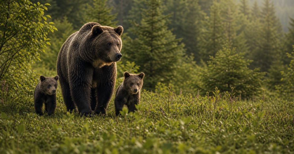 ヒグマの親子はいつまで一緒？子グマが危険サインになる理由の内容を表す、ヒグマと人の距離感を安全に描いたアイキャッチ画像