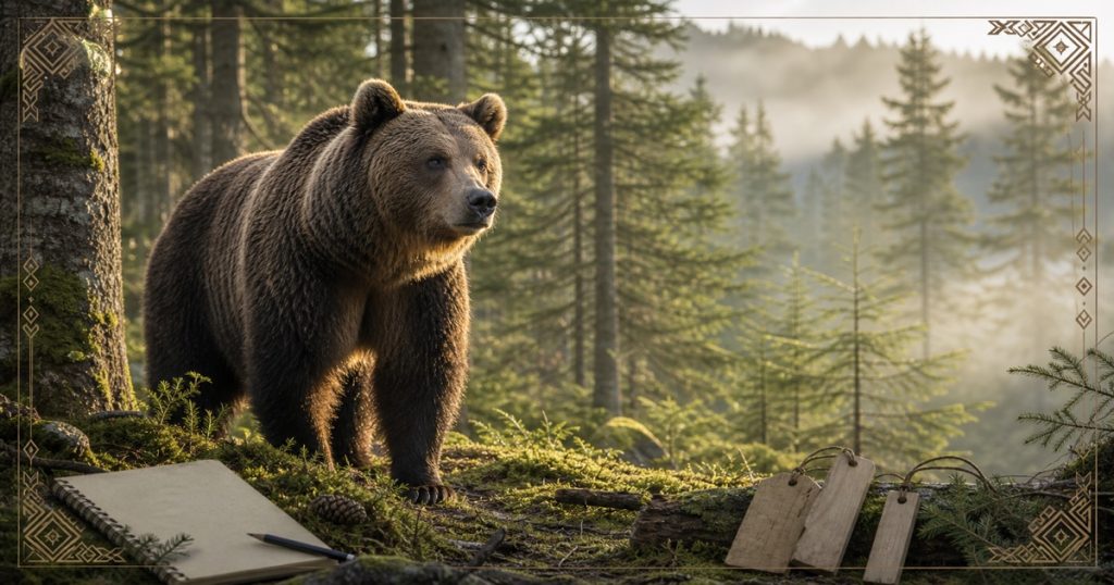 北海道の森に立つエゾヒグマと呼び名を想起させるノートや木札のアイキャッチ画像