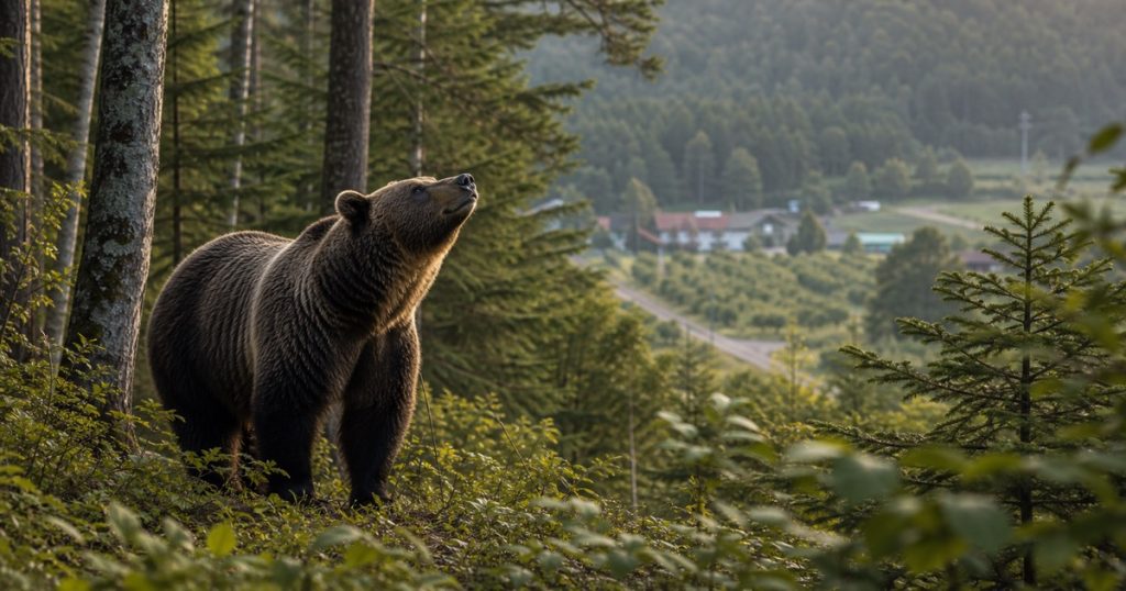 ヒグマの鼻がすごい理由｜食べ物と人里出没の関係の内容を表す、ヒグマと人の距離感を安全に描いたアイキャッチ画像