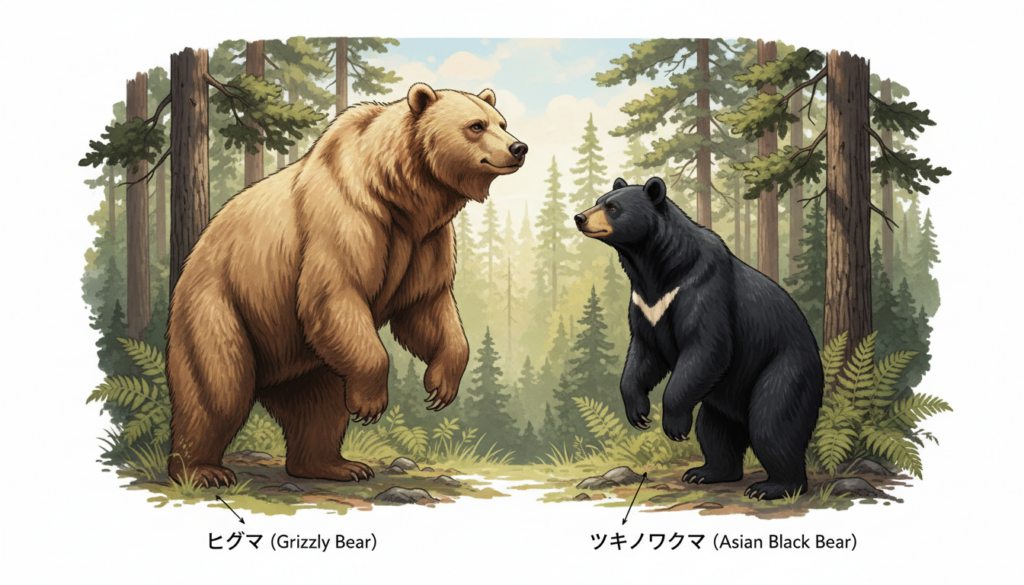 ヒグマとツキノワグマの大きさを比べる｜体長・体重の目安と見分け方