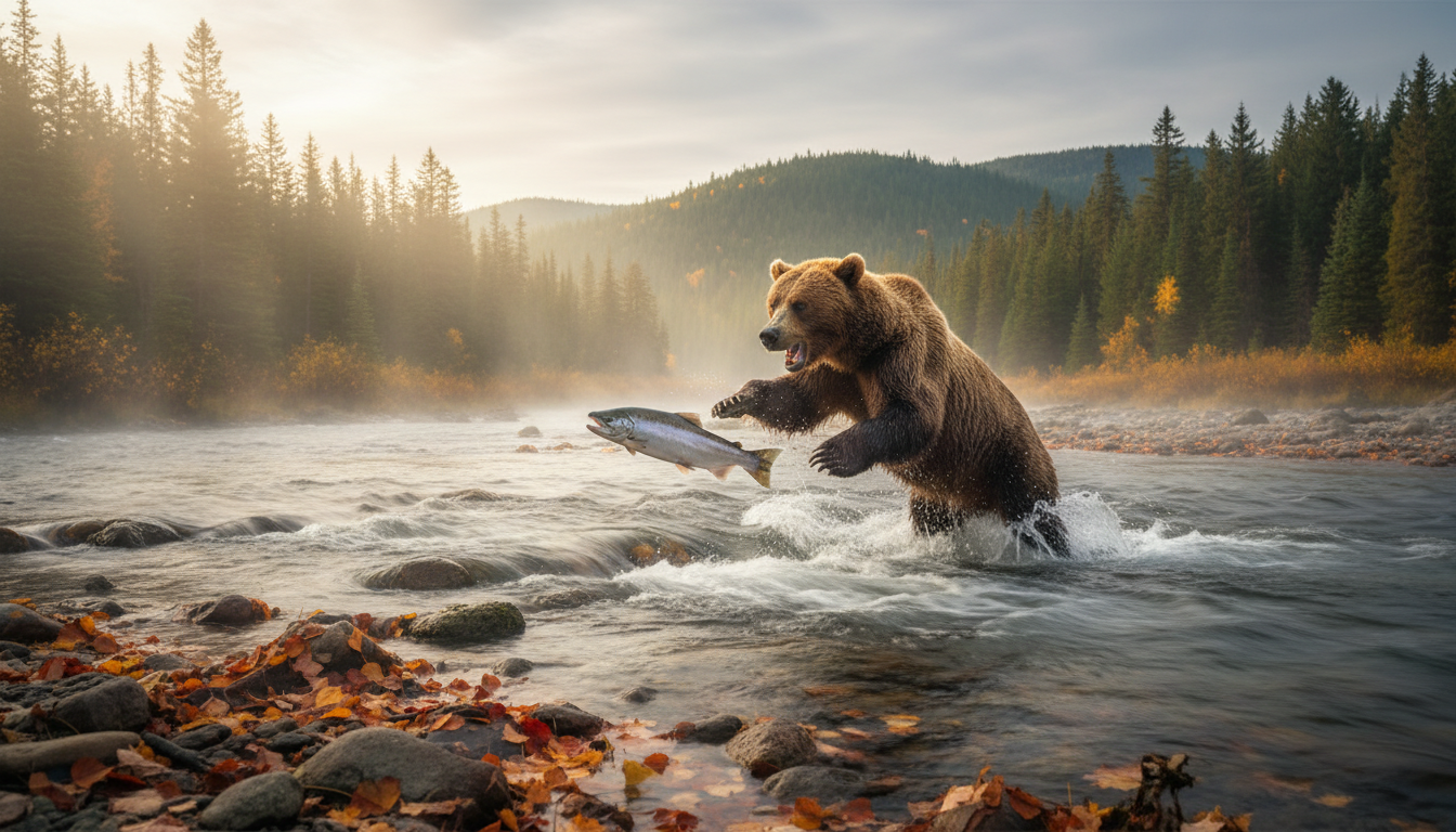 ヒグマと鮭：食べ物が行動に与える影響をやさしく知る